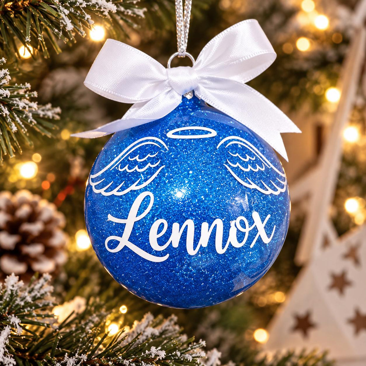 Personalised Memorial Christmas Bauble with Angel Wings